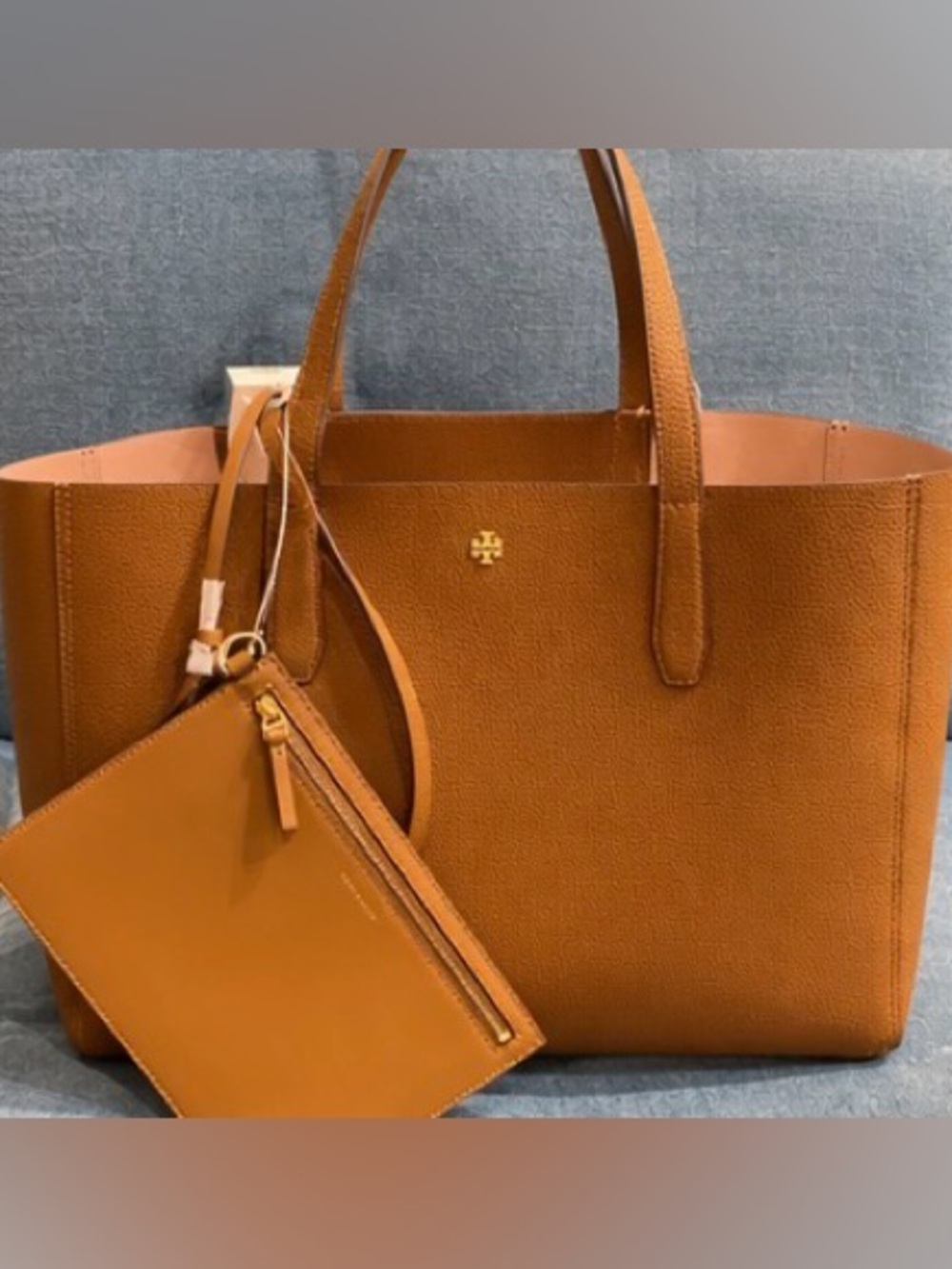 Tory Burch Cognac Tan Leather Tote with Removable Pouch